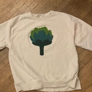 White Sweatshirt with Green Artichoke Design. XS
